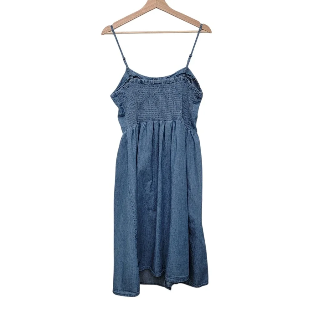 Denim Sundress XL Button Front Midi  Blue Coastal Granddaughter Cottagecore